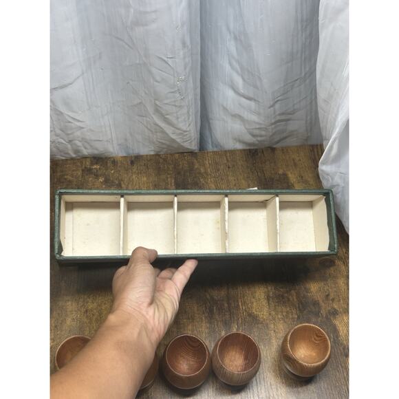 Vtg Japanese Yakusugi Cedar Sake Cups Set (5) Handcrafted Wood Japan Ochoko - Picture 7 of 9